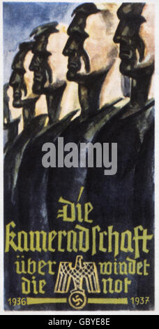Nazism / National Socialism, organisations, Winterhilfswerk (WHW, 'Winter Relief'), 1936 / 1937, advertising poster, 'Comradeship vanquishes misery', 1936, Additional-Rights-Clearences-Not Available Stock Photo