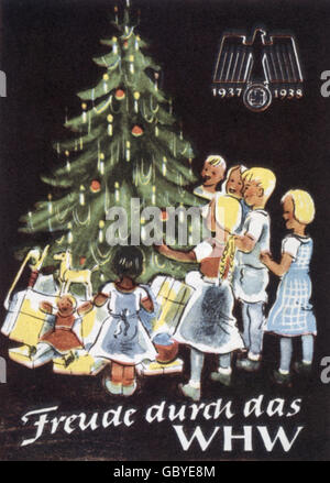Nazism / National Socialism, organisations, Winterhilfswerk (WHW, 'Winter Relief'), 1937 / 1938, advertising poster, 'Joy through the WHW',  christmas, 1937, Additional-Rights-Clearences-Not Available Stock Photo