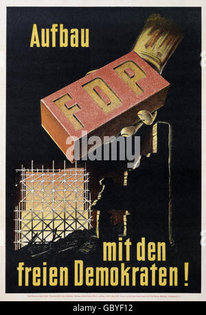 geography / travel, Germany, politics, parties, Freie Demokratische Partei (FDP), election poster, postwar period, circa 1950, Additional-Rights-Clearences-Not Available Stock Photo