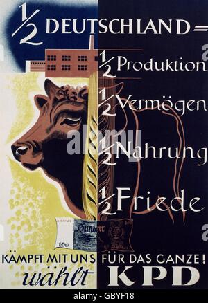 geography / travel, Germany, politics, political parties, KPD, election poster of the parliamentary elections, 1953, parliamentary elections, 1950s, 50s, 20th century, historic, historical, reunification wish of communists, prohibited in 1956, anti-democratic, ideology, lefts, left-winged, Additional-Rights-Clearences-Not Available Stock Photo