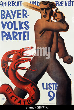 geography / travel, Germany, politics, parties, Bayerische Volkspartei (BVP), election poster, 1932, Additional-Rights-Clearences-Not Available Stock Photo