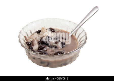 Sweet Sticky Rice and Black Beans in Coconut Milk. Thai dessert on white background. Isolated on white with work paths Stock Photo