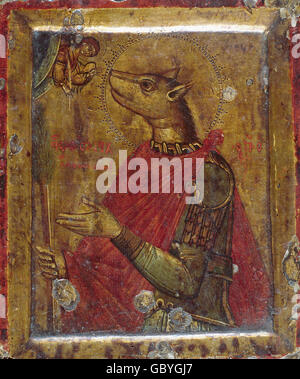 fine arts, religious art, person, Saint Christopher as Cynocephaly, icon, Greek, Benaki Museum, Athens, Stock Photo