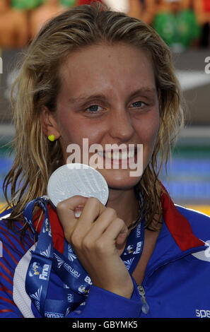 British swimmer Fran Halsall, with her silver medal for the Women's 100m Freestyle final during the FINA World Swimming Championships in Rome, Italy. Stock Photo