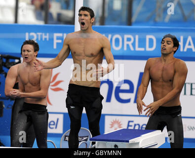 USA's Michael Phelps, (centre) during the Men's 4 x 200m Freestyle final during the FINA World Swimming Championships in Rome, Italy. Stock Photo