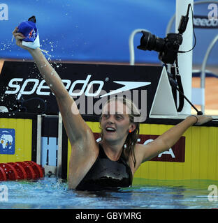 Britain's Fran Halsall celebrates winning a silver medal in the Women's 100m Freestyle final during the FINA World Swimming Championships in Rome, Italy. Stock Photo