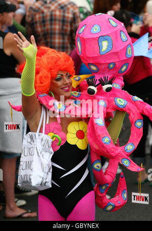 Participants take part in the annual Brighton and Hove Pride 2009 parade through the streets of Brighton in East Sussex. Stock Photo