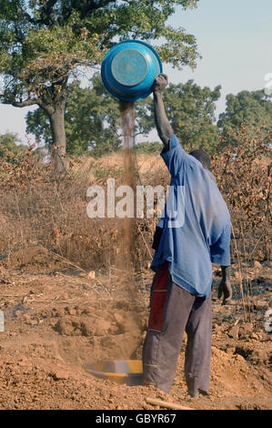 mine in wild golden Poura gold diggers come from everywhere to dig for gold nuggets with simple bowls Stock Photo