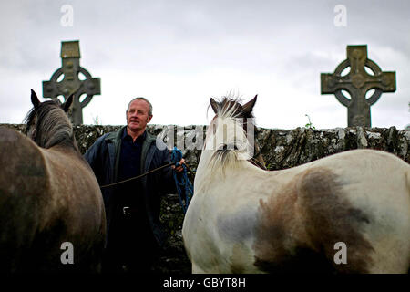 John Keel from Castlemaine with his horse Charlie at the Annual Puck Fair in Killorglin, Co.Kerry, which takes place over the next three days. Stock Photo