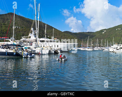 dh Road Town TORTOLA CARIBBEAN Inflatable dinghy luxury yacht marina anchorage bvi west indies Stock Photo