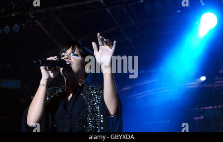 Lily Allen performs in concert at Somerset House in central London. Stock Photo