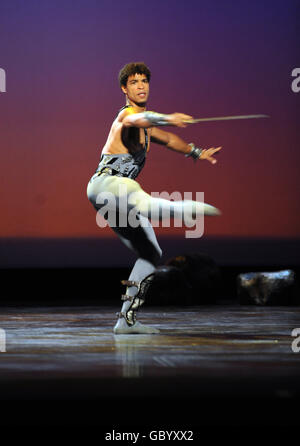 Carlos Acosta performs Spartacus (solos Act I and II) during at photocall and dress rehearsal at the London Coliseum in central London. Stock Photo