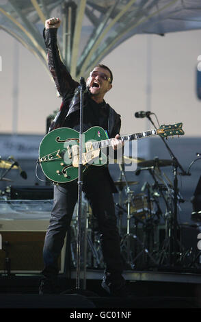 Bono on stage during U2's last gig at Croke park in Dublin. Stock Photo