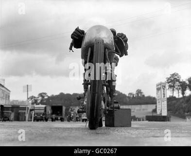 Motor Racing - Motorcycle - Brooklands. A racing motorcycle at Brooklands. Stock Photo