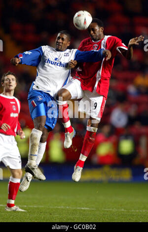 Charlton Athletic's Jason Euell and Crystal Palace's Mikele Leigertwood. Stock Photo