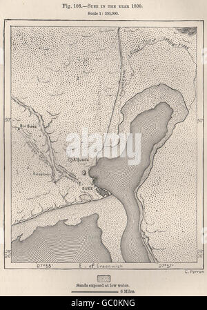 Suez in the year 1800. Egypt, 1885 antique map Stock Photo