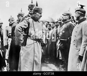Kaiser Wilhelm II (1859-1941), Emperor of Germany and King of Prussia, inspecting his troops during WWI. Photo from Bain News Service, c.1914-1915. Stock Photo