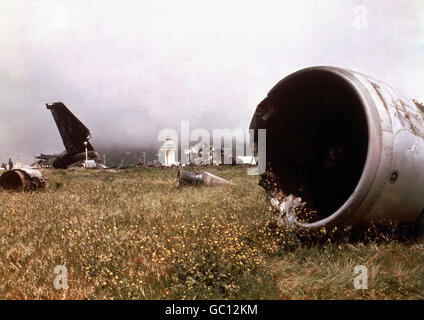 Part of the wreckage of the two Boeing 747s which collided on the runway, killing 583 people Stock Photo