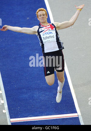 Great Britain's Greg Rutherford in the Finals of the Men's Long Jump during the IAAF World Championships at the Olympiastadion, Berlin. Stock Photo