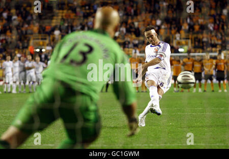 Soccer - Carling Cup - Second Round - Wolverhampton Wanderers v Swindon Town - Molineux. Swindon's Gordon Greer misses the decisive penalty in the shoot out during the Carling Cup Second Round match at Molineux, Wolverhampton. Stock Photo