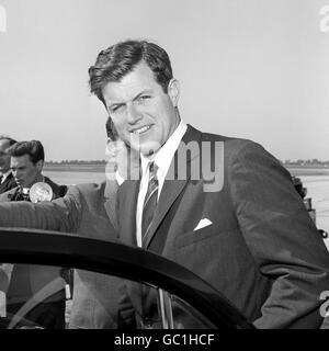 Edward Kennedy, younger brother of the US President John F Kennedy, at London Airport on his way to Rome. Stock Photo