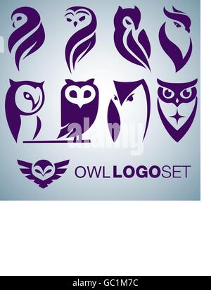 Owl logo set concept designed in a simple way so it can be used for multiple purposes i.e. logo ,mark ,symbol or icon. Stock Vector