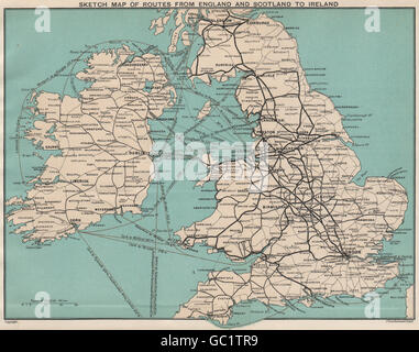 Ferry/shipping routes from England and Scotland to Ireland. BARTHOLOMEW 1902 map Stock Photo