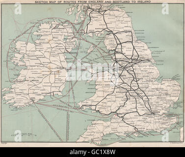 Ferry/shipping routes from England and Scotland to Ireland. BARTHOLOMEW 1901 map Stock Photo