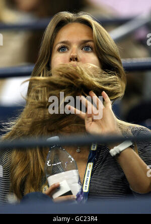 Andy Murray's girlfriend Kim Sears watches his match against Latvia's Ernests Gulbis during day two of the US Open at Flushing Meadows, New York. Stock Photo