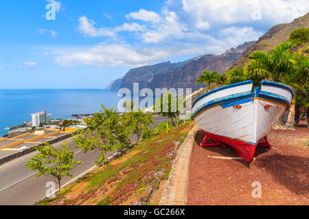 Colourful fishing boat near the ocean in Los Gigantes, Tenerife, Canary Islands, Spain Stock Photo
