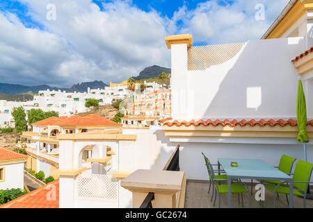 View of Costa Adeje town and mountains from holiday apartment, Tenerife, Canary Islands, Spain Stock Photo
