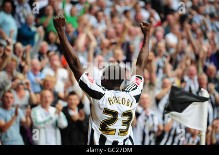 Newcastle's Shola Ameobi celebrates scoring his sides first goal of the game during the Coca-cola Football League Championship match at St James' Park, Newcastle. Stock Photo