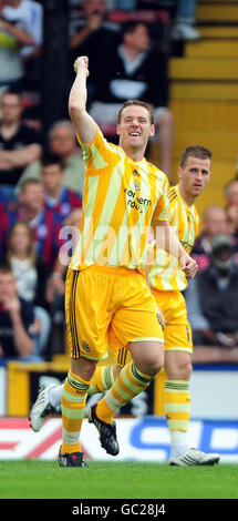 Newcastle United's Kevin Nolan celebrates after scoring during the Coca-Cola Championship match at Selhurst Park, London. Stock Photo