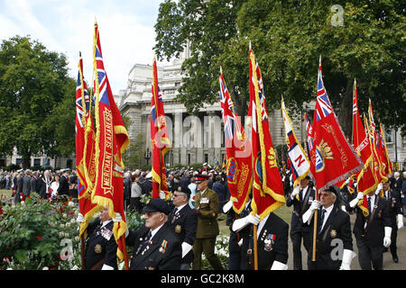 The Merchant Navy Association's commemorative service and reunion to mark the 70th Anniversary year of the outbreak of the Second World War at the Merchant Navy Memorial, Trinity Square Gardens, Tower Hill in London. Stock Photo