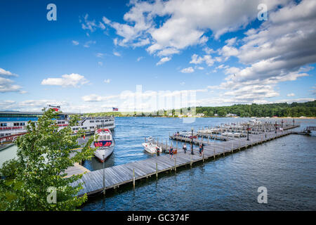 View of docks on Lake Winnipesaukee in Weirs Beach, Laconia, New Hampshire Stock Photo - Alamy