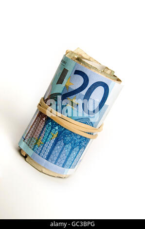 Rolled bunch of euro banknotes Stock Photo