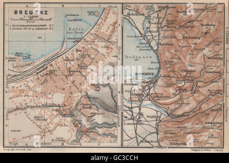 BREGENZ town city stadtplan and environs. Österreich Austria karte ...