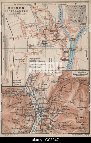 BRIXEN / BRESSANONE town city plan & environs. Südtirol Italy Italia ...