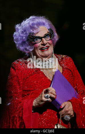 Barry Humphries as Dame Edna Everage performs at the Last Night of the BBC Poms at the Royal Albert Hall. Stock Photo