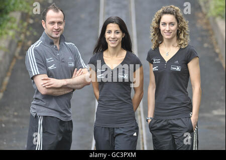 Great Britain Skeleton Bob team members Kristan Bromley, Shelley Rudman and Amy Williams during the Skeleton media day at the University of Bath, Bath. Stock Photo