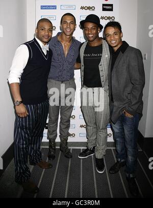 JLS (left to right), consisting of JB, Marvin Humes, Oritse Williams and Aston Merrygold arriving for the 2009 MOBO awards at the SECC in Glasgow Stock Photo
