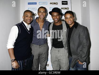JLS (left to right), consisting of JB, Marvin Humes, Oritse Williams and Aston Merrygold arriving for the 2009 MOBO awards at the SECC in Glasgow Stock Photo