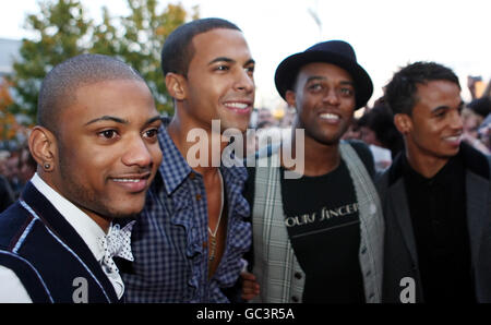 JLS (left to right), consisting of JB, Marvin Humes, Oritse Williams and Aston Merrygold arriving for the 2009 MOBO awards at the SECC in Glasgow. PRESS ASSOCIATION Photo. Picture date: Wednesday September 30 2009. See PA story SHOWBIZ Mobos. Photo credit should read: Danny Lawson/PA Wire Stock Photo