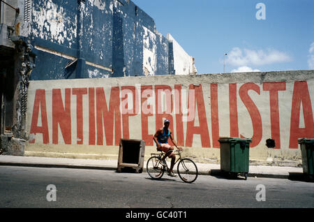 Havana, Cuba. Revolutionary Antimperialista slogan painted on wall in Centro Habana. Stock Photo