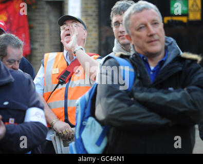 Striking postal workers outside a sorting office in Islington, north London today on the second day of a two day nationwide strike. Stock Photo