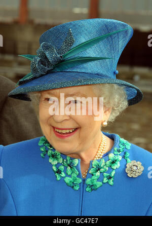 Queen Elizabeth II as she arrives at the Gloucestershire College, on the banks of the River Severn during a visit to the new building. Stock Photo