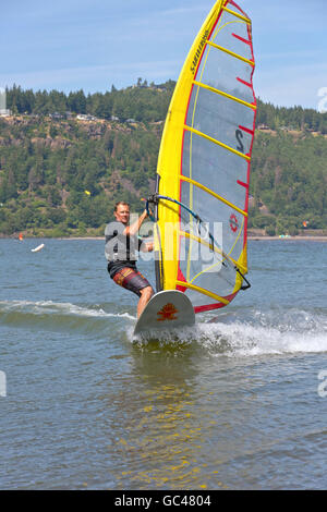 Wind surfing and water sports in Hood River Oregon. Stock Photo