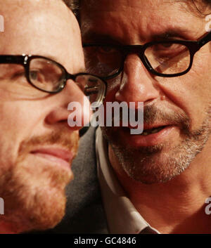 Directors Joel (right) and Ethan Coen arrive for the London Film Festival screening of their film A Serious Man, at the Vue West End in Leicester Square, central London. Stock Photo