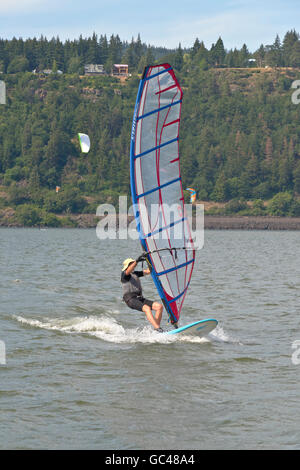 Wind surfing and water sports in Hood River Oregon. Stock Photo