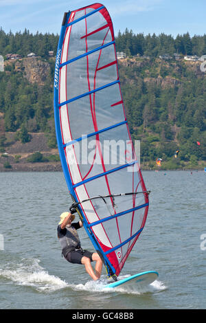 Wind surfing and water sports in Hood River Oregon. Stock Photo